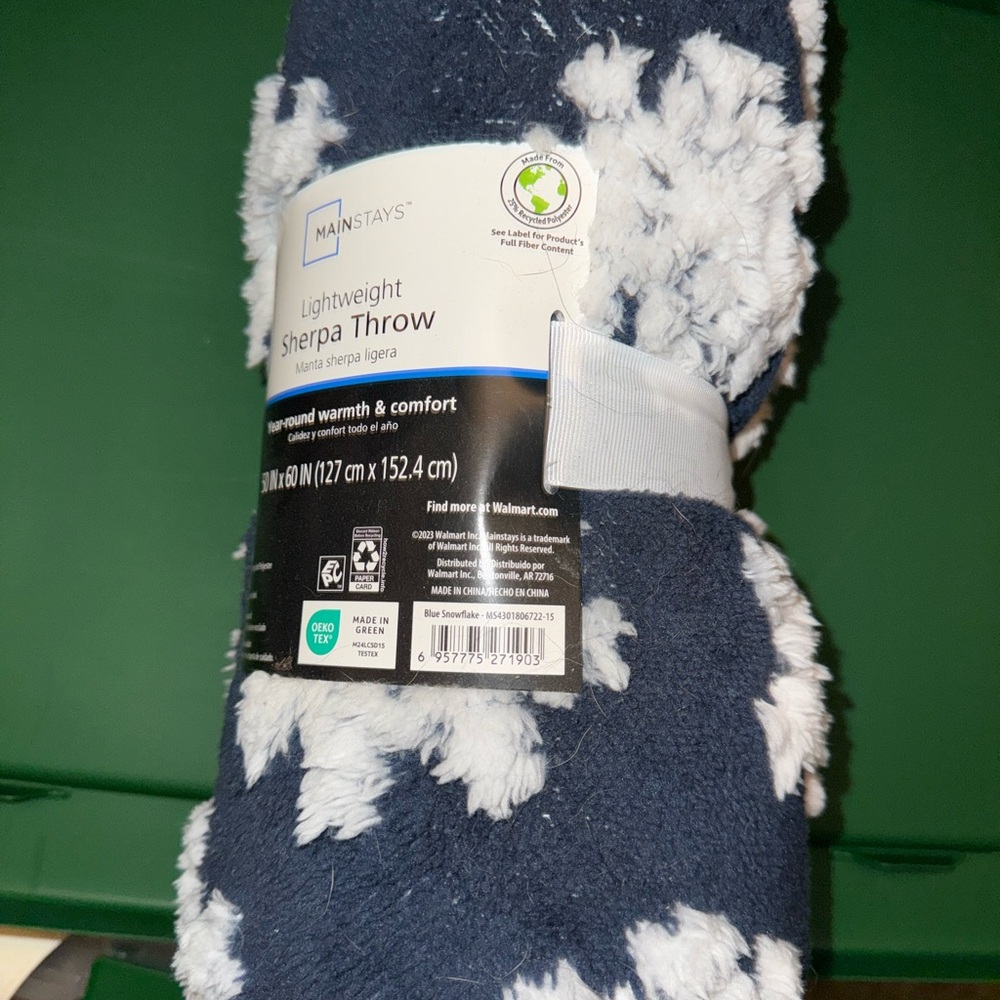 Mainstays Blue and White Sherpa Throw